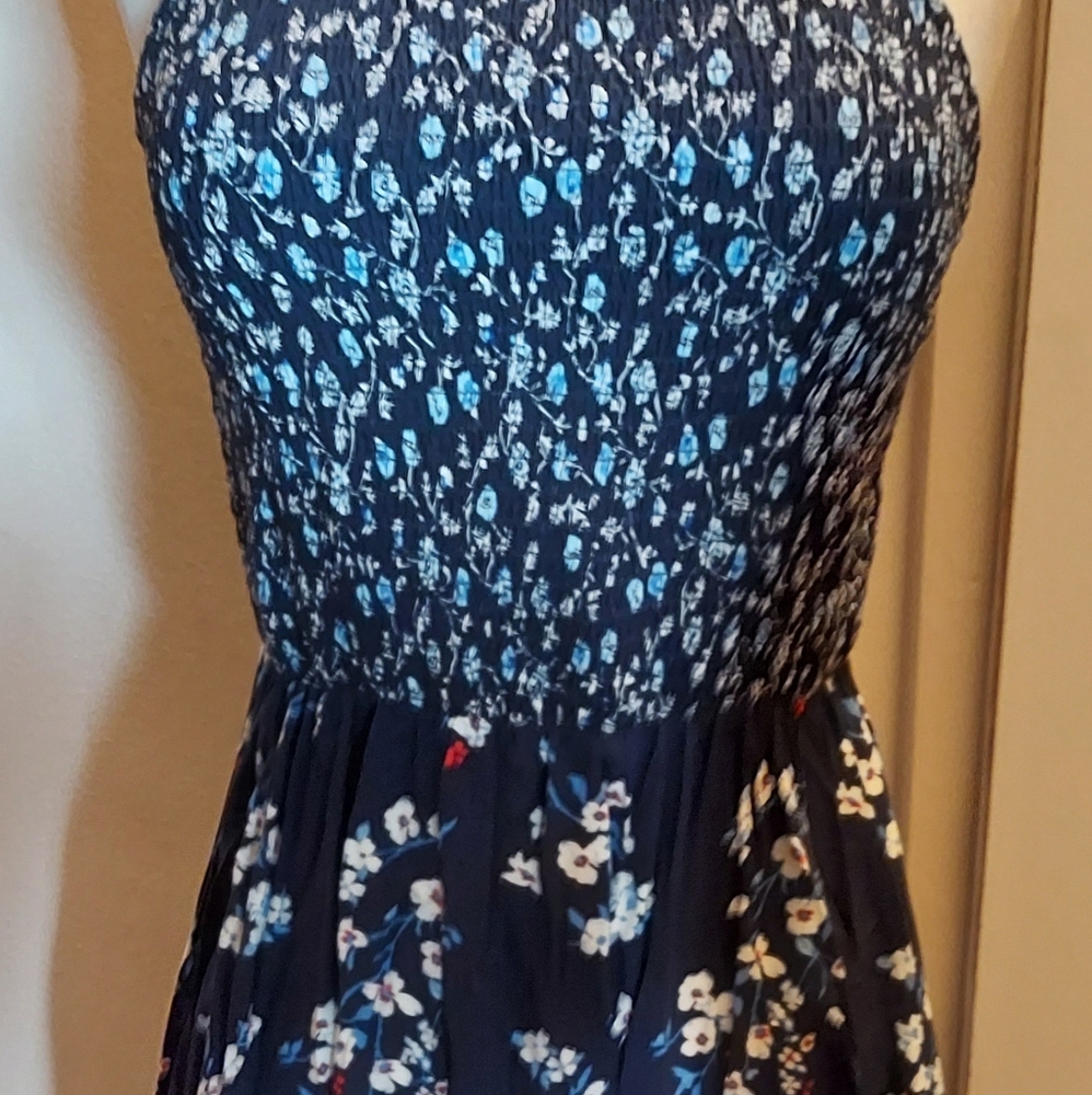 Xhiliration Maxi Dark Blue Floral Dress Women XS
